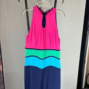 Lilly Pulitzer Pink, Green, and Blue Colorblock Midi Dress
